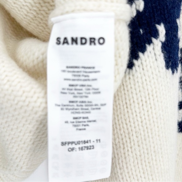Sandro Sweater Floral Jacquard Ivory Wool Cropped - Picture 5 of 8